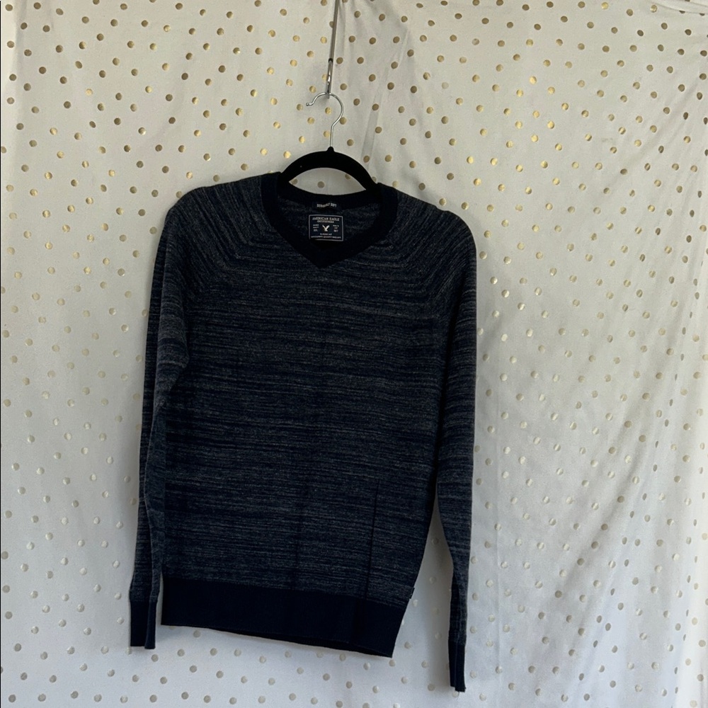 American Eagle Outfitters Men's Navy V-Neck Sweater Navy Blue